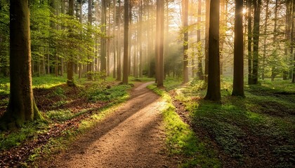 sunlight on a path in woodlands