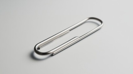 Single silver paperclip lying straight on a plain background, simple and minimal.