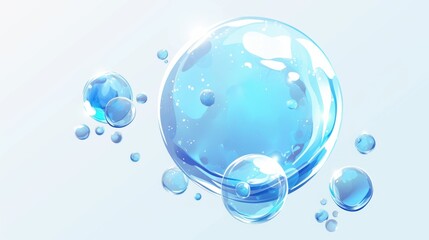 Effervescent water with light blue bubbles, realistic 3D appearance, oxygen fizz effect, floating bubbles in a clear liquid, vector illustration isolated