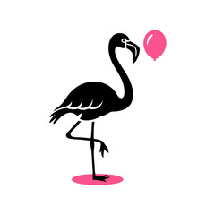 Fototapeta premium Flamingo Silhouette with Pink Balloon Creative Vector Illustration
