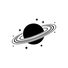 Obraz premium Minimalist Saturn Planet Vector Illustration with Rings and Stars in Space Theme