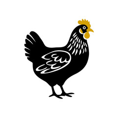  Bold Silhouette of Chicken with Yellow Comb and Wattles Vector Illustration