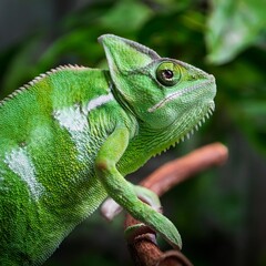 Fototapeta premium green colored chameleon close up generative ai