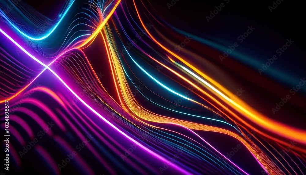 Canvas Prints a dark abstract image with bright neon colored lines and shapes