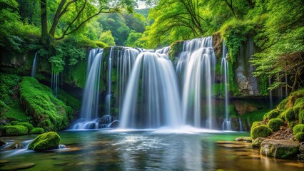 Minimalist waterfall in lush forest