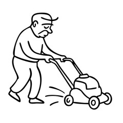 Obraz premium Elderly Man Mowing Lawn Simple Line Art Illustration for Gardening Themes
