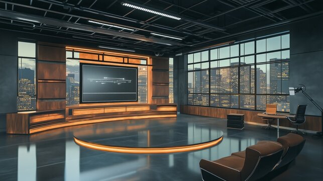 Office, virtual studio background with a movies concept. A custom 3D render backdrop, ideal for TV shows, online events, courses, product reviews etc.