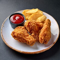 fried chicken with ketchup on plate