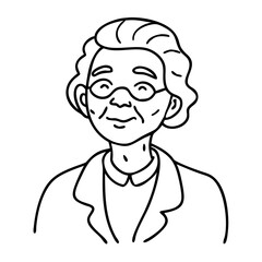 Obraz premium Senior Woman Line Art Portrait with Glasses and Curly Hair Vector Illustration