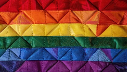 Fototapeta premium Textured Rainbow Pride Flag Fabric. Representation and Unity in Colorful Layered Silk Stripes for LGBTQ+ Celebrations and Inclusion