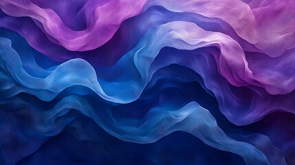 Obraz premium Abstract fluid lines forming a complex wave pattern, rich shades of deep blue and purple, soft gradients blending seamlessly, curves intersecting and overlapping, creating a sense of fluid motion,