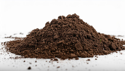 Heap of fresh brown soil isolated on white background.