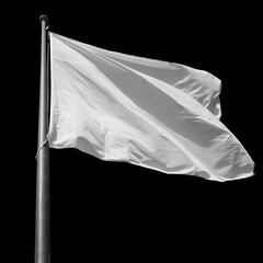 fluttering blank white flag on flagpole isolated on black background