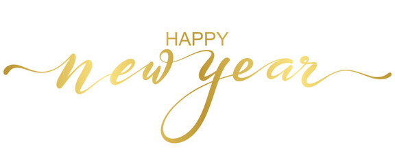 Happy New Year calligraphy Golden hand drawn text vector eps