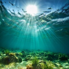 Obraz premium underwater of tropical sun rays passing through water