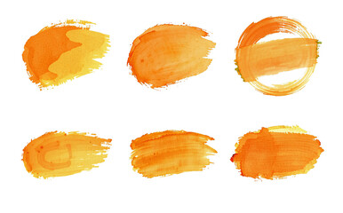 orange brush stroke set, oval and thought bubble, isolated composition, stylized paint