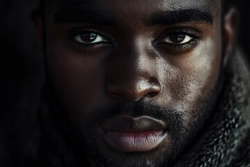portrait of very worried and thoughtful man with afro hair and beard