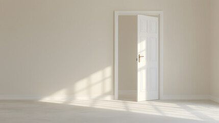 Open Door in an Empty Beige Room with Natural Light | Inviting Space for Creative Ideas and Serenity