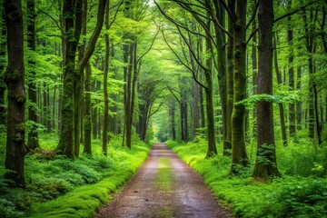 Obraz premium moist forest path surrounded by greenery