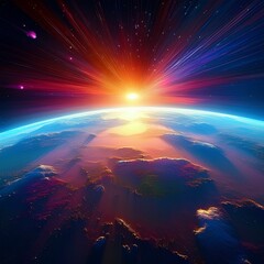 Fototapeta premium planet earth and sunrise from the space