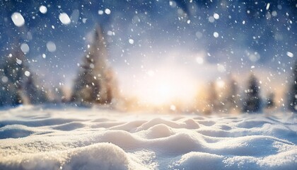 realistic snowfall with winter sun shining backround