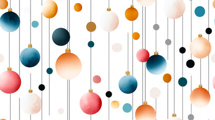 Colorful watercolor Christmas baubles hang gracefully against white background, creating festive and cheerful atmosphere. vibrant hues and playful arrangement evoke sense of joy and celebration