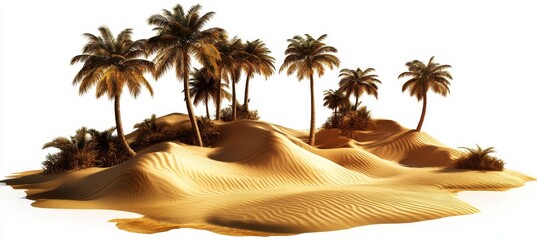 In a tropical oasis cut from the sand dunes, lush palm trees line the dune