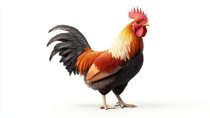 Fototapeta premium A rooster strutting proudly, realistic 3D rendering, farm theme, isolated on white background