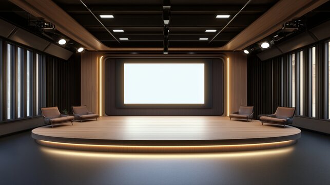 Office, virtual studio background with a movies concept. A custom 3D render backdrop, ideal for TV shows, online events, courses, product reviews etc.