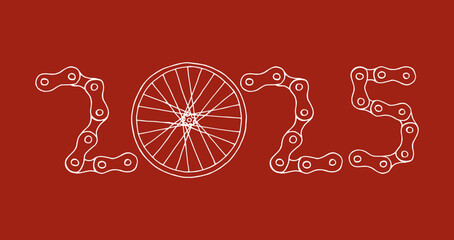 Bicycle Happy New Year 2025 red background