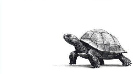 Obraz premium A turtle slowly walking, pencil sketch, minimalistic details, isolated on white background