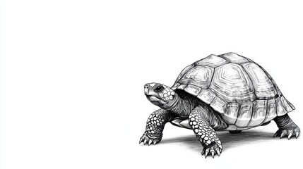Obraz premium A turtle slowly walking, pencil sketch, minimalistic details, isolated on white background