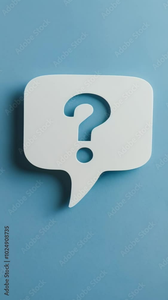 Poster White speech bubble with a question mark is casting its shadow on a blue background, prompting curiosity and inviting contemplation