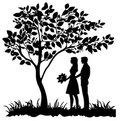 "Boy and Girl Sitting Under Tree Illustration"

