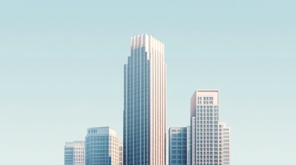 Fototapeta premium A minimalist view of modern skyscrapers against a clear blue sky.