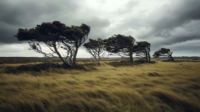 Many trees were blown violently by the wind