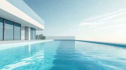 Obraz premium Minimalist swimming pool design with light blue water and clean lines. No people, plenty of copy space