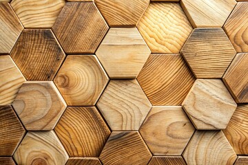 Fototapeta premium Natural wooden hexagonal pattern with cracks woodworking