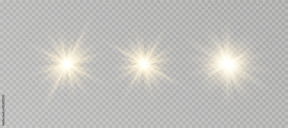 Wall mural yellow glowing light explodes on a transparent background. sparkling magical dust particles. bright 