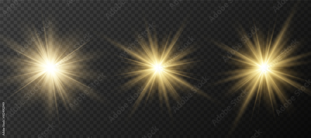 Wall mural yellow glowing light explodes on a transparent background. sparkling magical dust particles. bright 