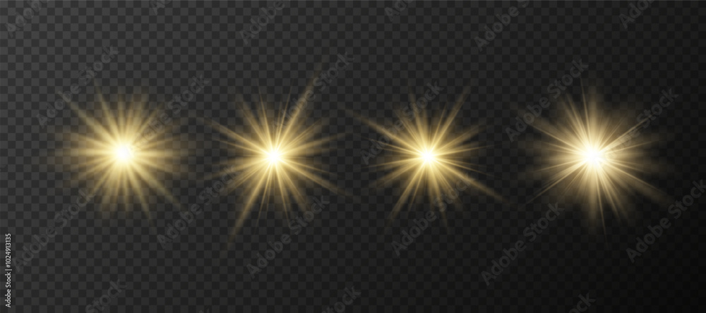 Wall mural yellow glowing light explodes on a transparent background. sparkling magical dust particles. bright 