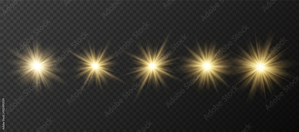 Wall mural yellow glowing light explodes on a transparent background. sparkling magical dust particles. bright 