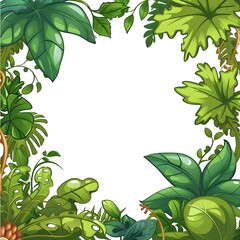 Whimsical Nature Frame: Cartoon Plants on a Bright White Background