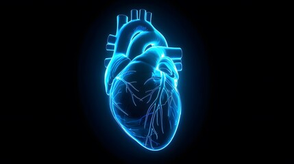 Illuminated Insight: A 3D Realistic Blue Neon Human Heart Medical Concept