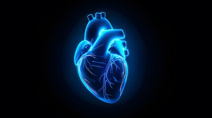 Illuminated Insight: A 3D Realistic Blue Neon Human Heart Medical Concept