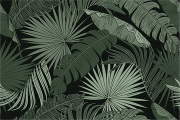 Jungle vector pattern with tropical leaves.Trendy summer print. Exotic seamless background © andrei