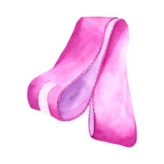 Watercolor illustration of a fitness rubber band. The drawing is made by hand. Purple resistance band on a transparent background. Image of sports equipment for stickers, scrapbooking, posters, prints