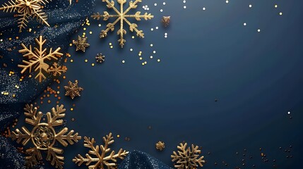 Elegant Christmas Charm: A Festive Background Adorned with Golden Snowflakes