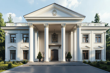 Design a country house with a large stone chimney and natural wood exteriors