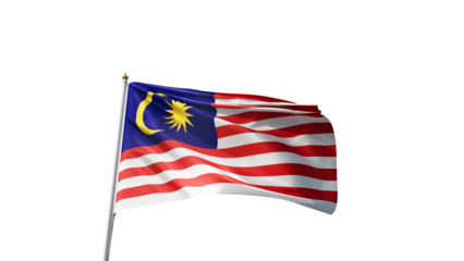 Flag of Malaysia with no background, transparent png, flag on a flag pole waving in the wind, asian country, national symbol of Malaysia, picture of a flag